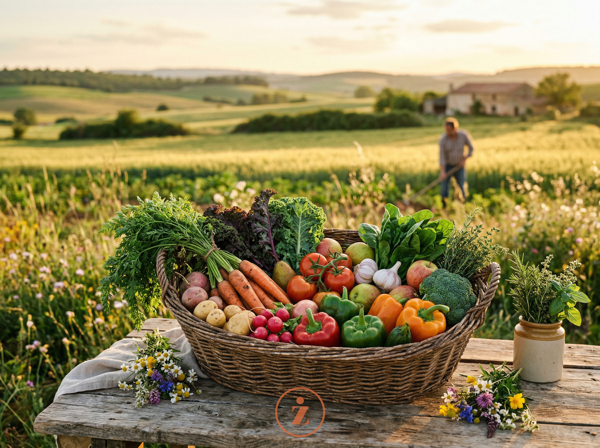 Cesta de verduras recién cosechados